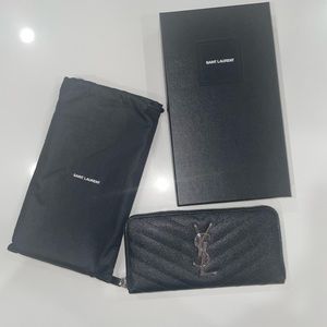 SAINT LAURENT MATELASSÉ ZIP AROUND WALLET IN GRAIN DE POUDRE EMBOSSED LEATHER